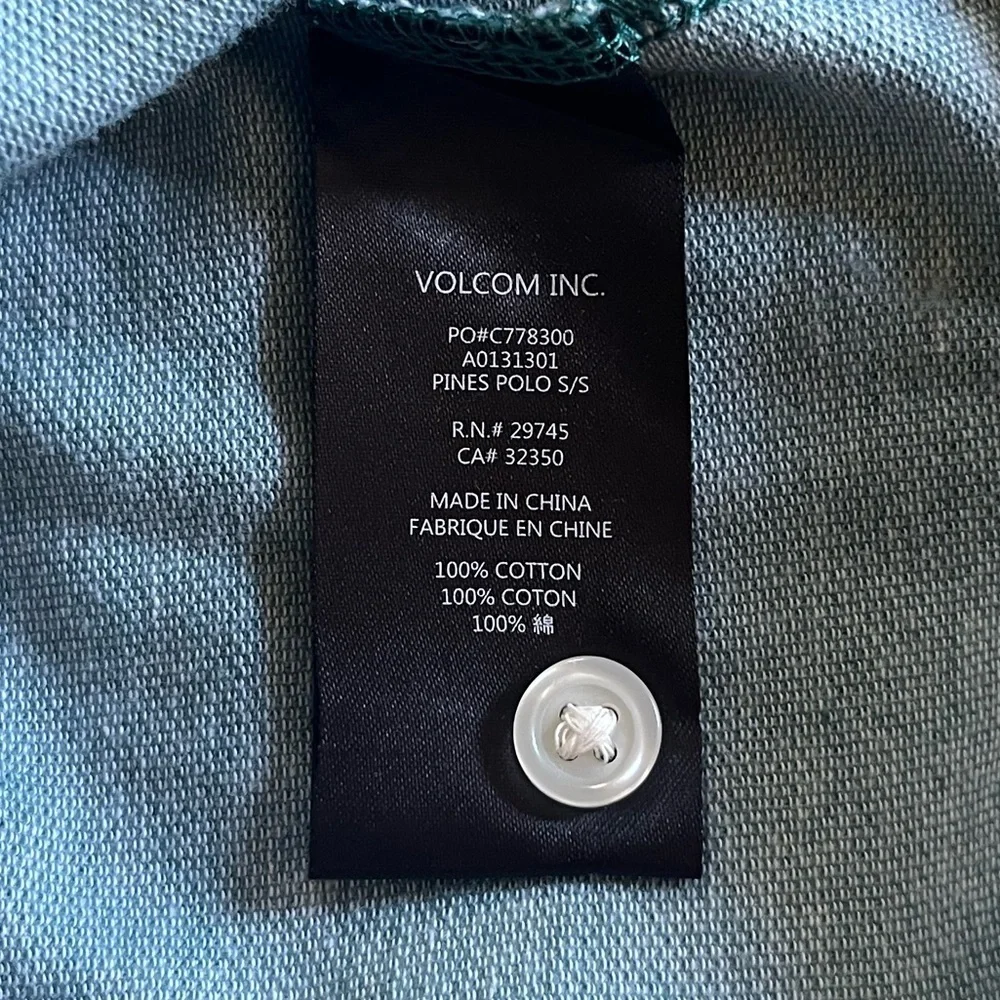 Volcom Men's Heathered Teal with Green and Blue Stripped Detail Polo Shirt